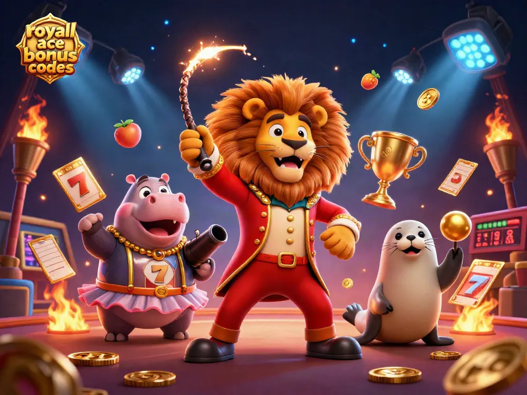 Engage with royal ace bonus codes through a vibrant casino scene featuring fun characters and rich gaming elements.