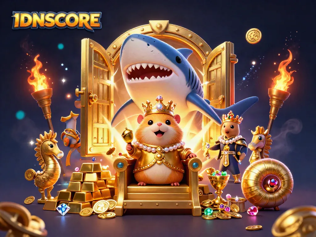 Spin to win at IDNSCORE with a golden hamster king, treasure vaults, and vibrant casino elements!