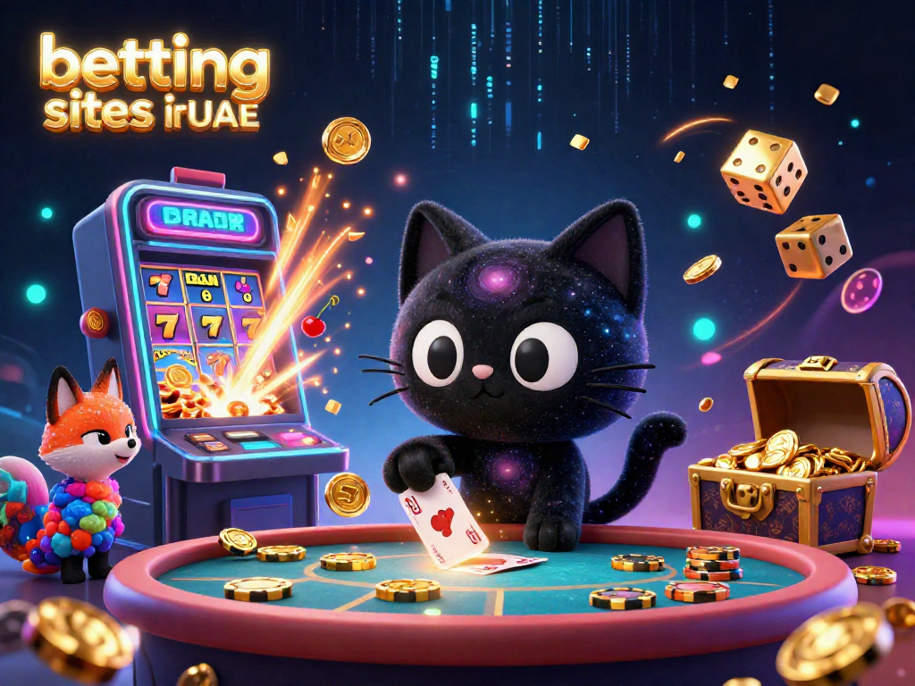 Engage with exciting betting sites in UAE while enjoying a vibrant cosmic casino scene with cartoon characters.