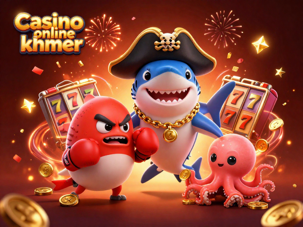 Engage with Casino online khmer featuring vibrant 3D characters enjoying slots, casino atmosphere.