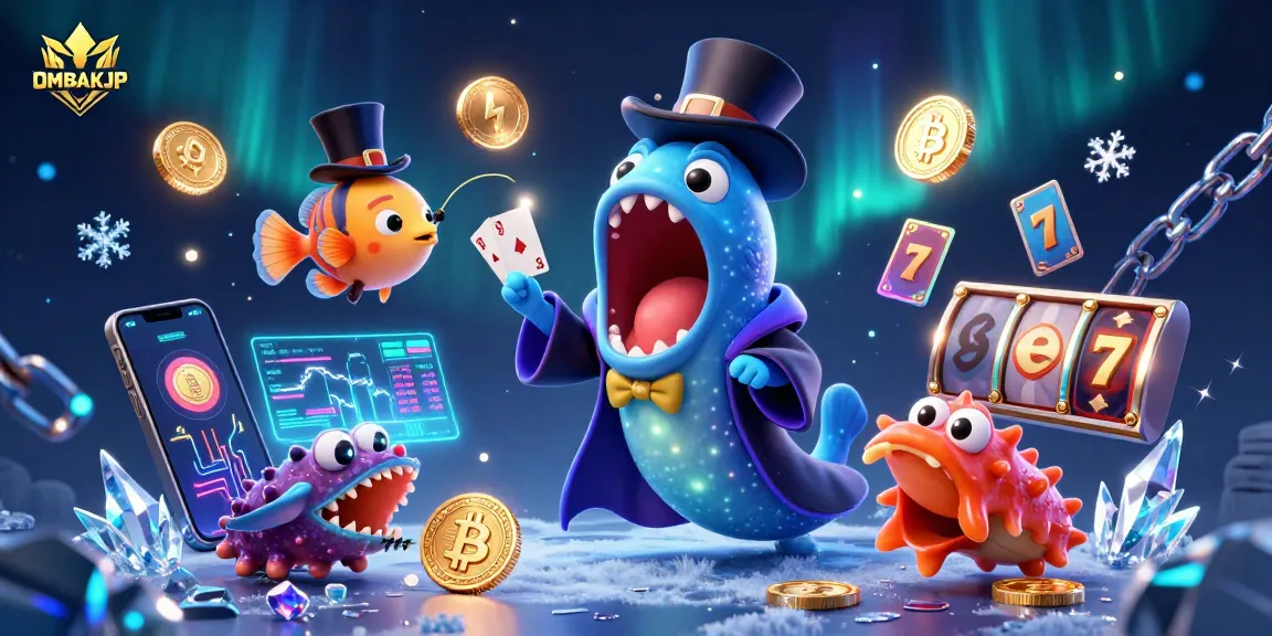 OMBAKJP showcases a captivating underwater casino scene featuring a magical eel and cryptocurrency elements.