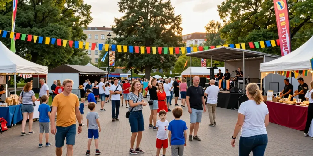 kurpramogauti.lt showcasing vibrant outdoor festival celebrating Lithuania's culture with diverse crowd.
