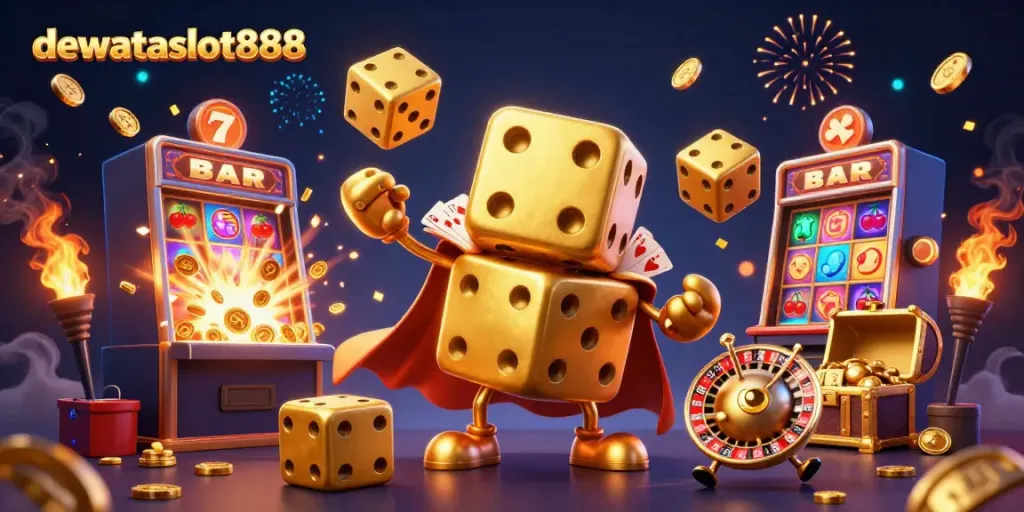 Bermain di dewataslot888 dengan tampilan dinamis karakter kasino yang penuh koin dan hadiah.