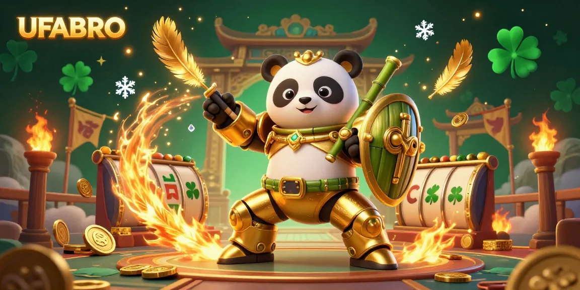 Experience the excitement of UFABRO as the golden panda battles in a vibrant gambling arena.