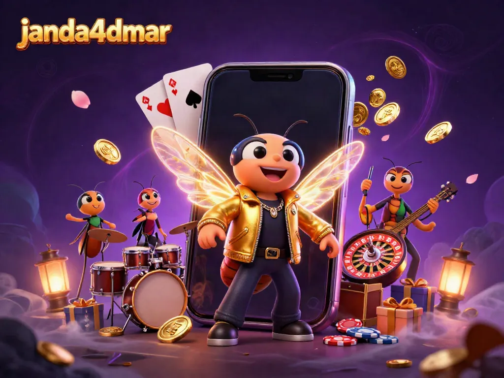 Melihat janda4dmar, rock star jangkrik menampilkan slot permainan berwarna cerah dengan koin emas meledak.