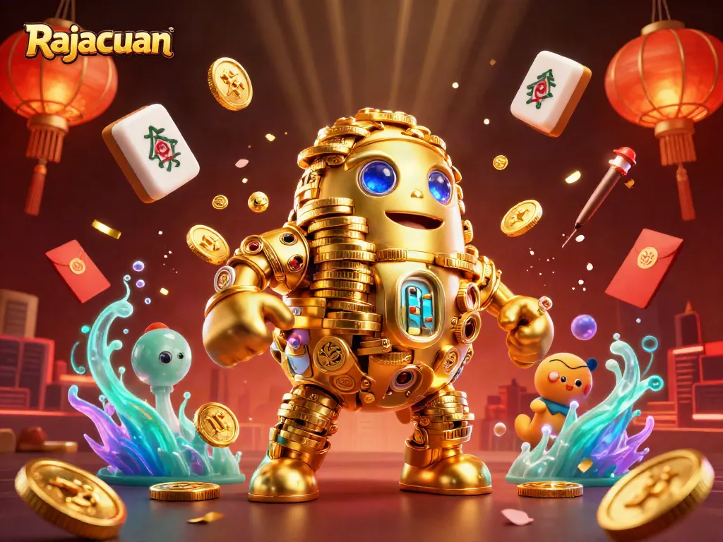 Experience the thrill of Rajacuan with a magical golden golem surrounded by casino-inspired elements.