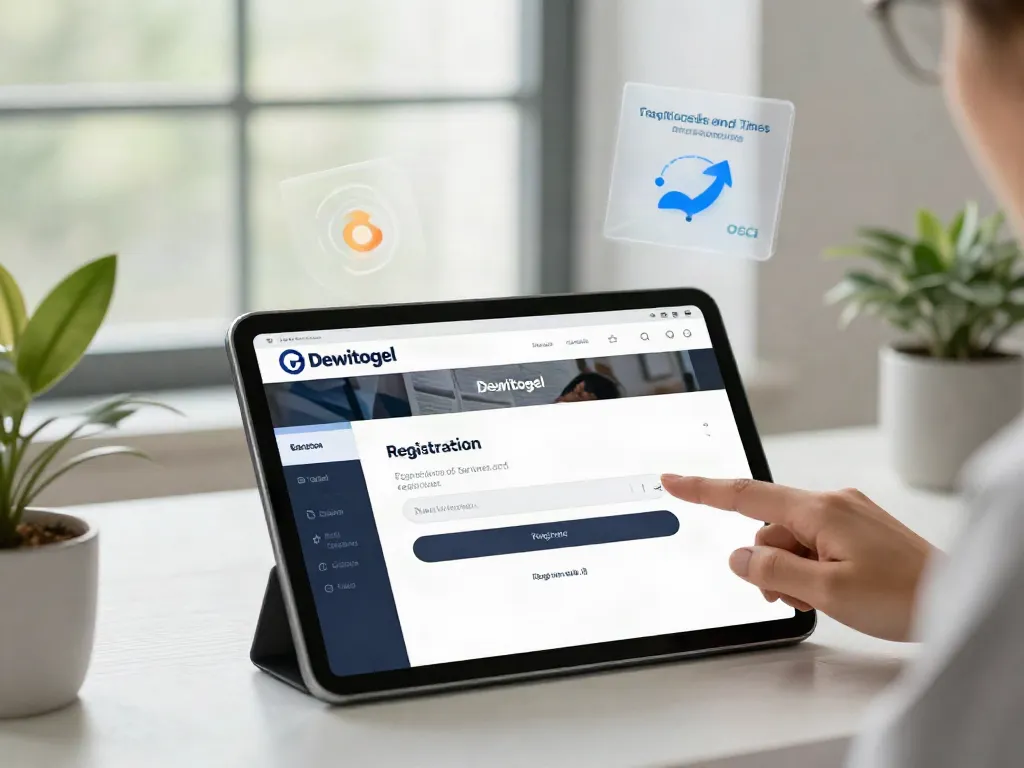 Antarmuka dewitogel dengan fitur pendaftaran dan login yang mudah digunakan