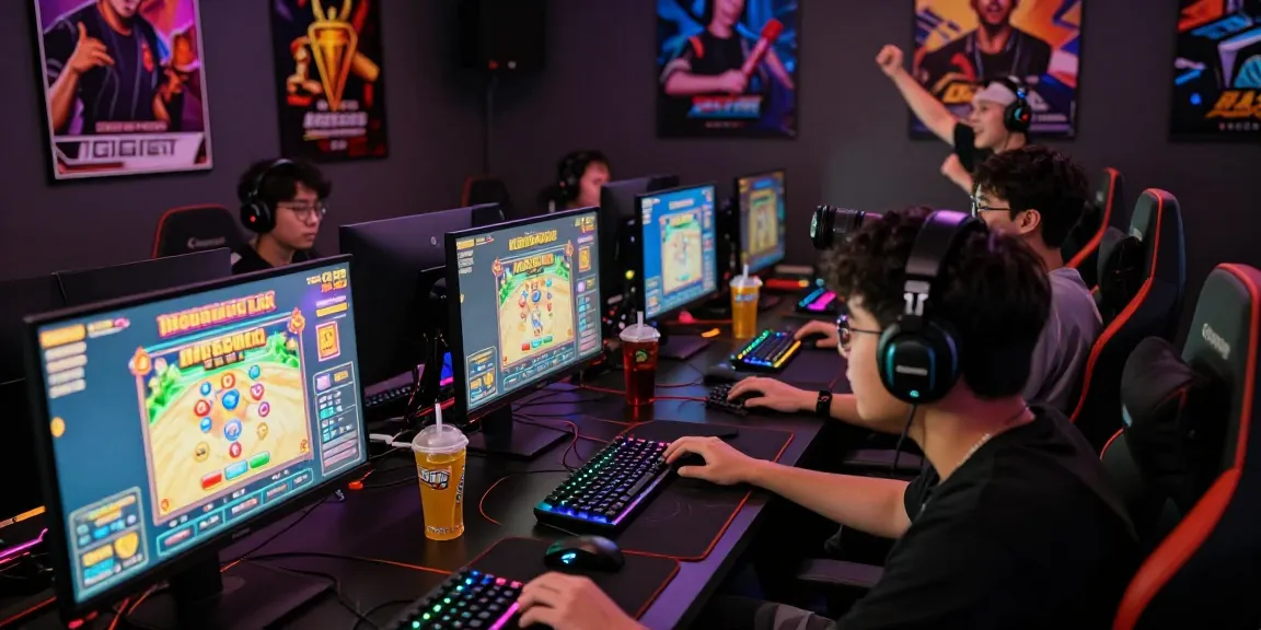 Exciting gaming setup showcasing slot gacor games, players engaged in vibrant atmosphere.