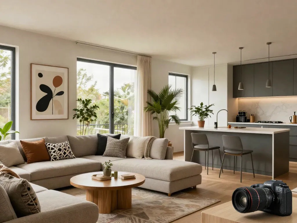 Desain ruang nyaman oleh lotus88 dengan pencahayaan alami dan furnitur modern.
