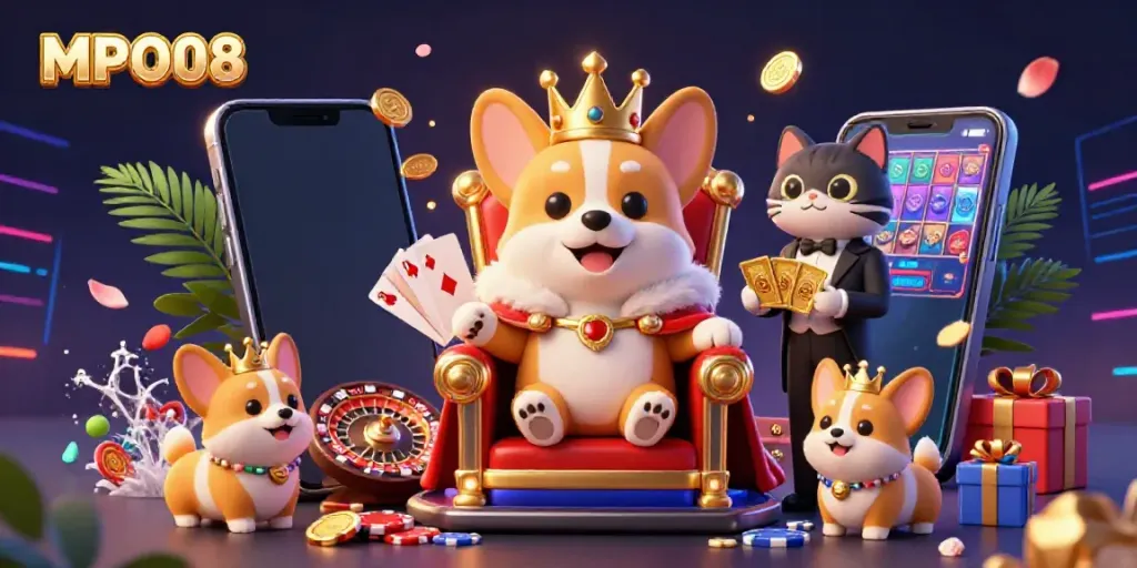 MPO08 enchants with colorful slots and regal corgis at the casino throne.