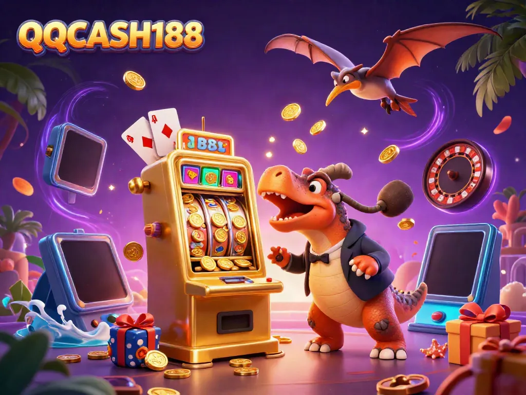 Experience the excitement of QQCASH188 with a pachycephalosaurus and dynamic casino elements.