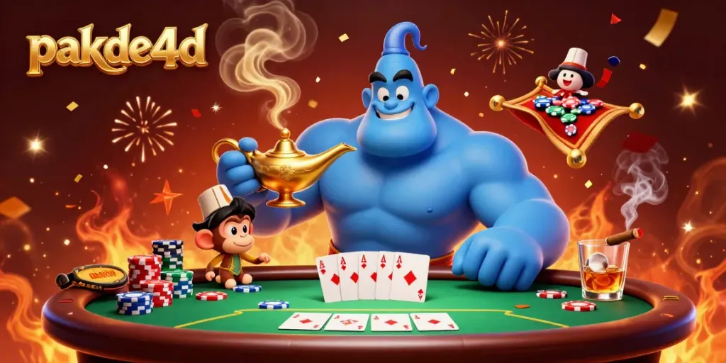 Experience the magical world of pakde4d with a vibrant genie scene, bursting with poker excitement.