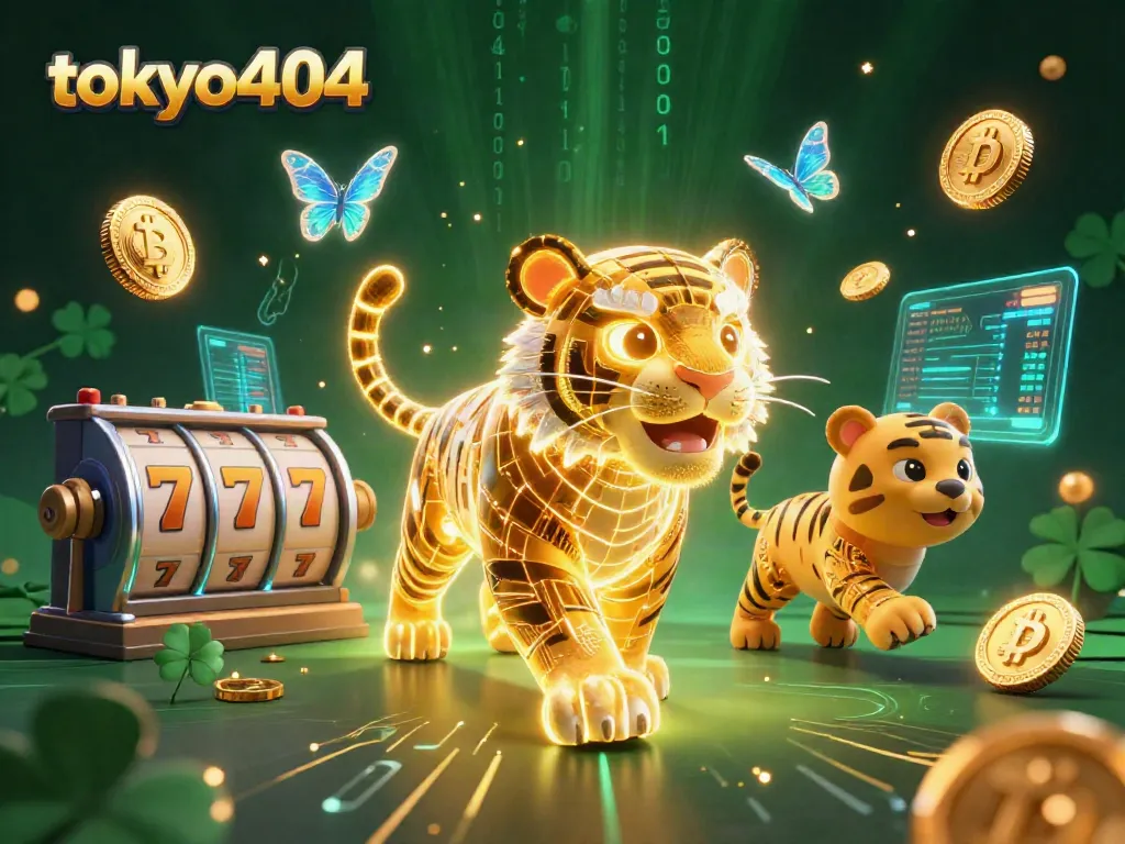 Experience tokyo404's vibrant casino scene with a tiger and crypto elements for thrilling play.