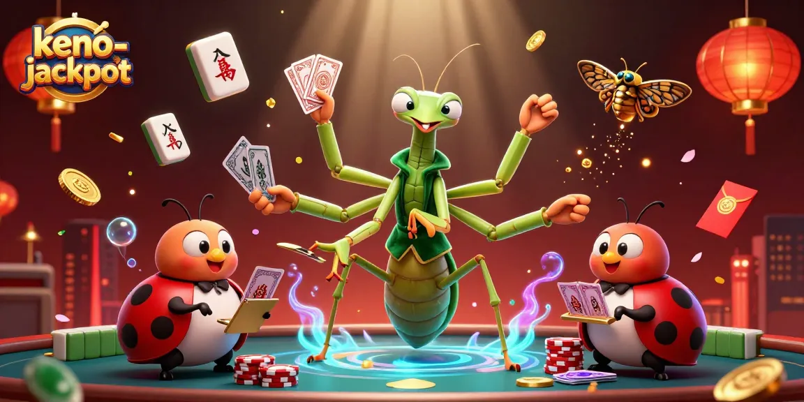 Engage with keno-jackpot through this vibrant scene of characters in a dynamic casino environment.