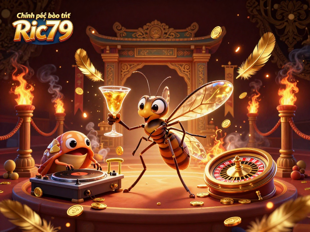 Engage with Chính sách bảo mật Ric79 through vibrant casino-themed illustration featuring unique characters.