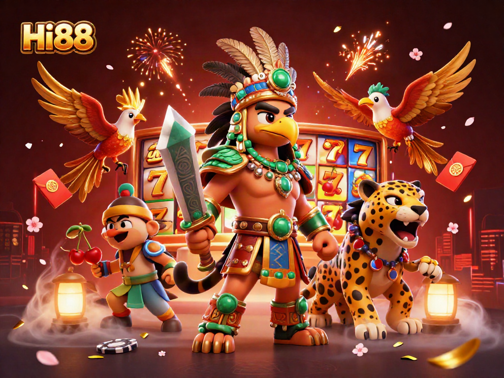 Engage with Hi88's vibrant online casino experience featuring rich 3D elements and engaging characters.
