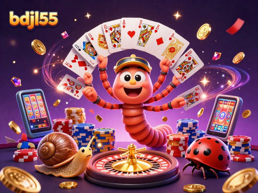 Experience excitement at bdjl55 with a cartoon millipede dealer, high roller snail, and chip stacks.