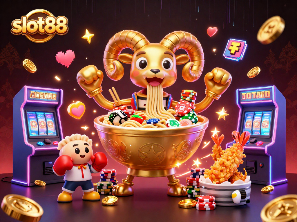 Engage with slot88's thrilling gaming experience in a lively 3D casino illustration setting.
