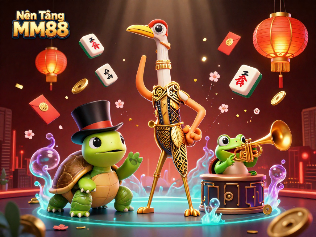 Experience dynamic fun at Nền Tảng MM88 with 3D characters in a vibrant casino setting.