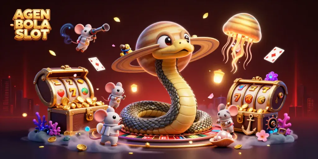 Experience exciting gameplay with AGEN BOLA SLOT as astronaut mice place bets on a roulette wheel-shaped Saturn ring