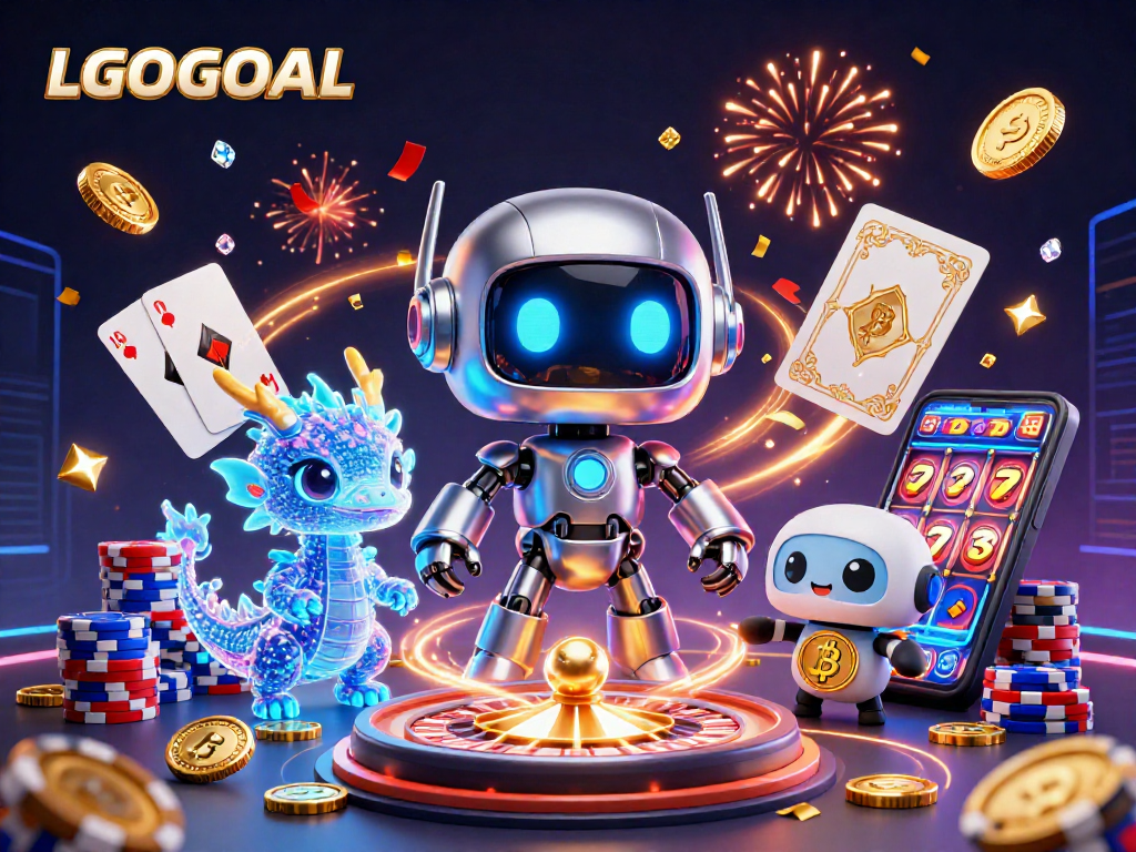 Spin the reels and win with LGOGOAL in this vibrant 3D casino illustration!