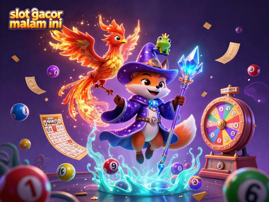 Gambarkan suasana bermain slot gacor malam ini dengan karakter penyihir dan phoenix di kasino virtual