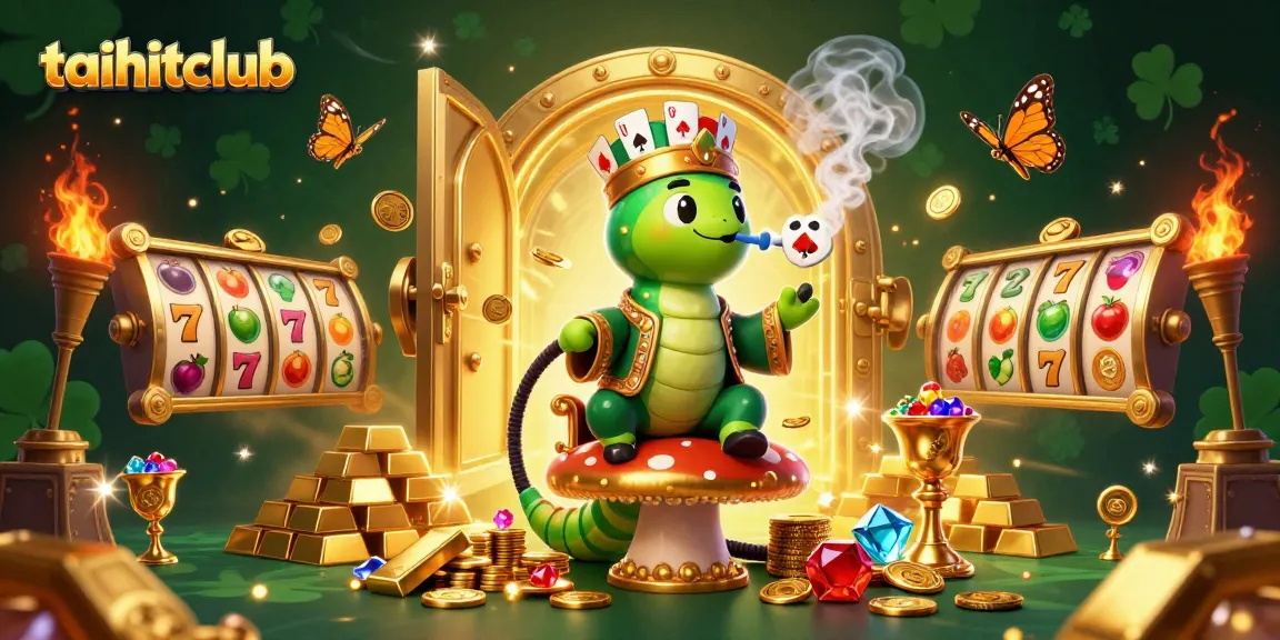 Engage with taihitclub's exciting casino scene featuring vibrant elements and a hookah-master character.