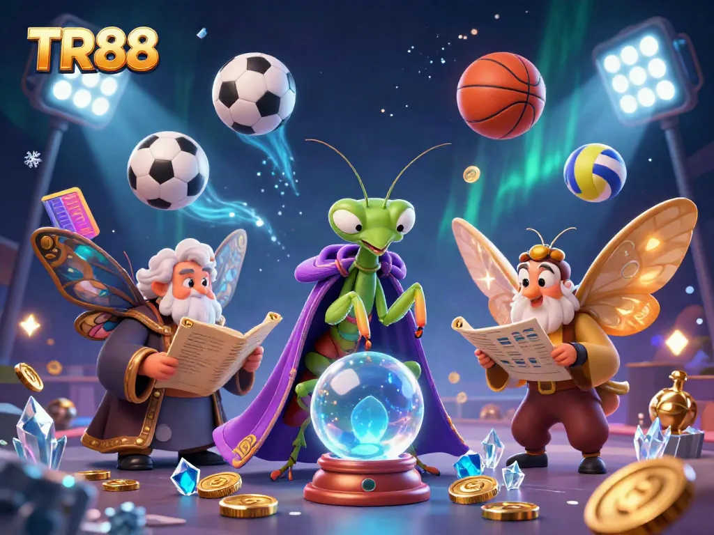 Experience TR88's vibrant online casino world through an engaging illustration featuring a mystical fortune teller and unique game elements.