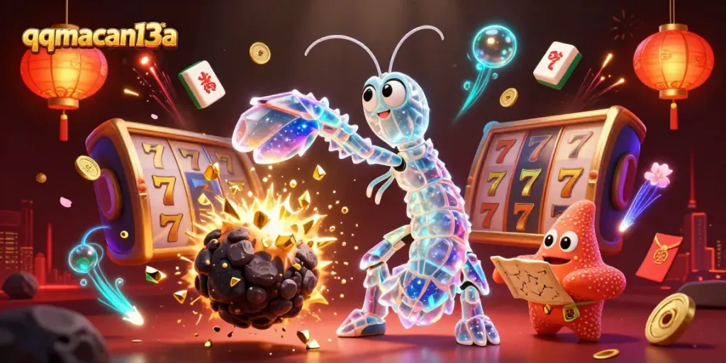 Experience the thrill with qqmacan13a as the galactic samurai shatters an asteroid filled with treasures in this vibrant casino scene.