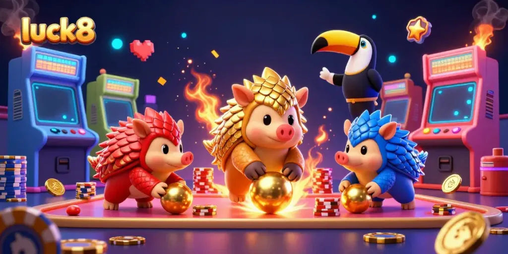 Bet big with luck8 at the casino, as animated pangolins compete in a poker showdown.