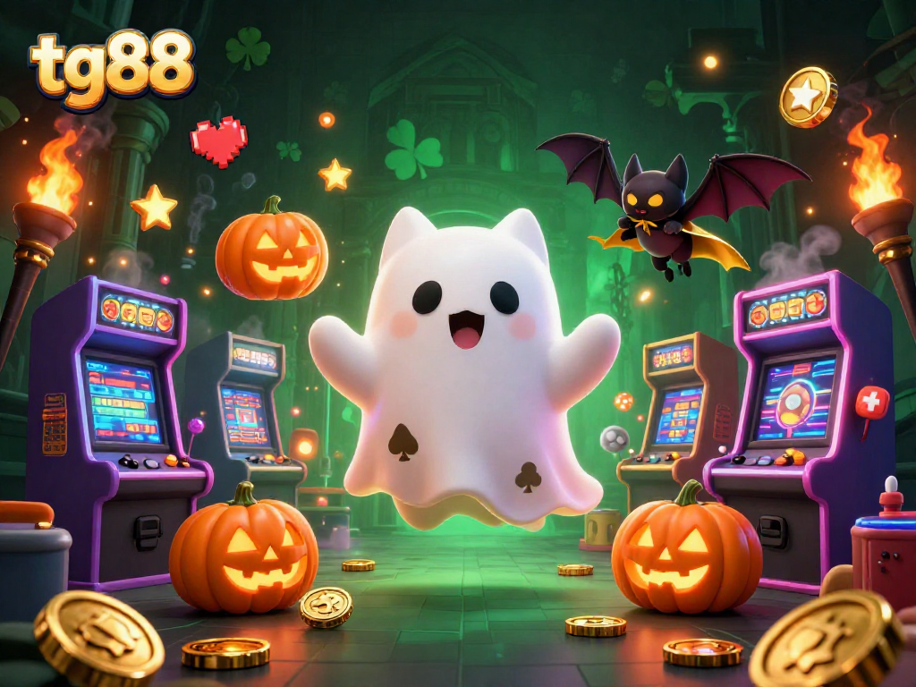 Engage with tg88's thrilling ghost cat adventure in a haunted casino filled with vibrant game elements.