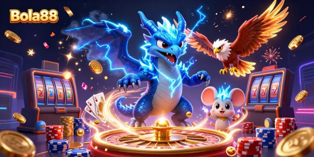 Experience thrilling gameplay with Bola88 as thunder dragon, wind hawk, and thunder mouse dominate the casino scene.