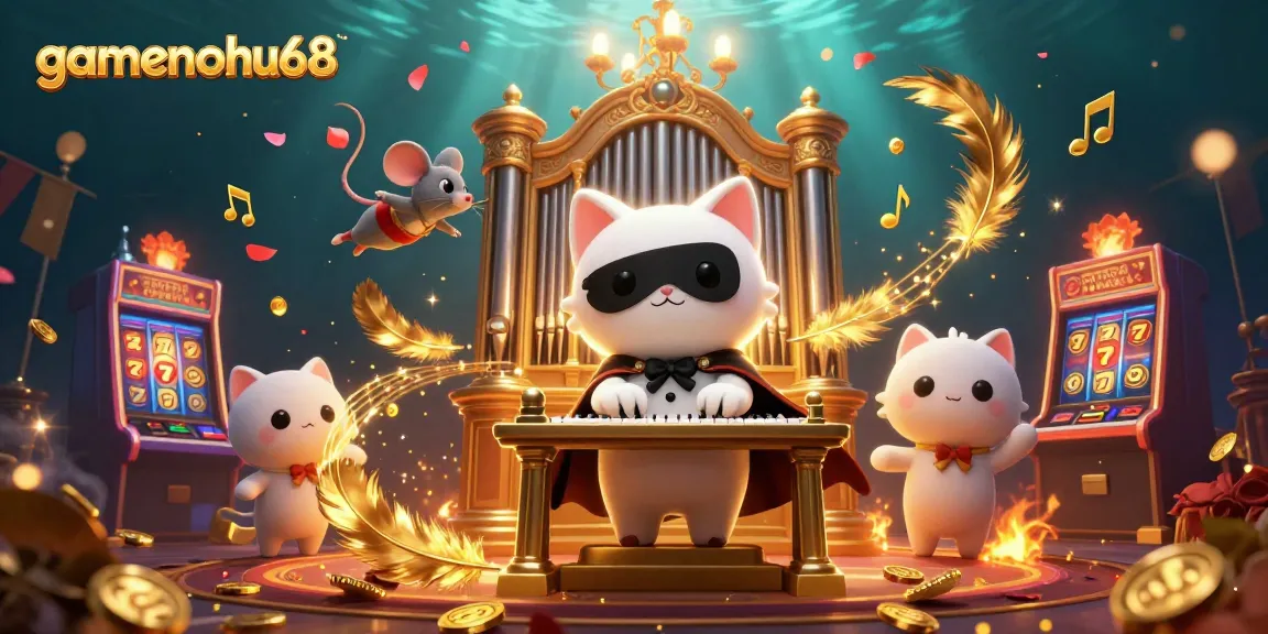 Experience gamenohu68's dynamic casino scene with cartoon characters and slot machine action.