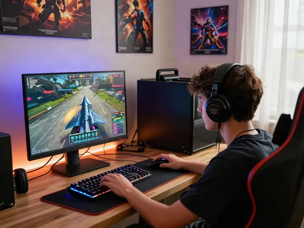 Người chơi F168 tập trung vào giao diện trò chơi và thiết bị chơi game hiện đại