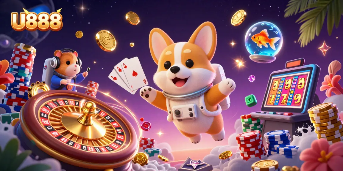 Experience U888 excitement with a vibrant 3D casino scene featuring engaging characters and dynamic gameplay elements.