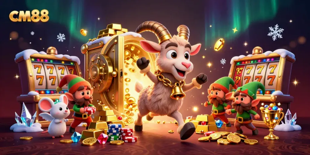 Experience the thrill of cm88 as playful Krampus and friends create a vibrant casino scene.