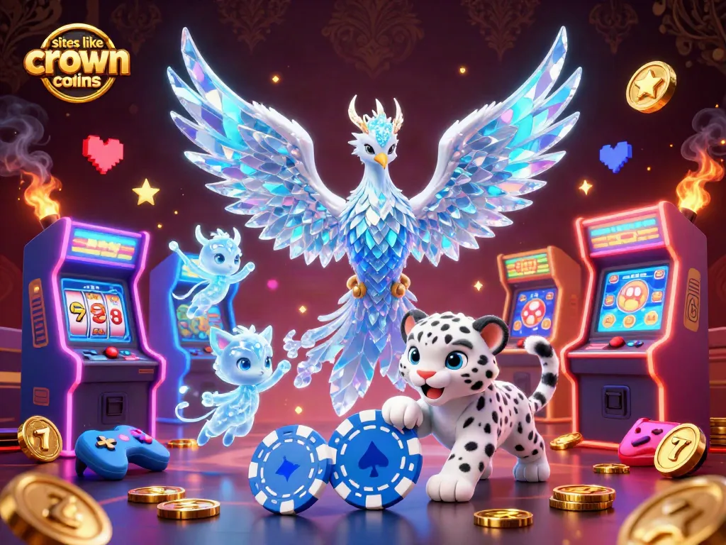 Play and win at sites like Crown Coins Casino with dazzling 3D characters, casino elements, and vibrant visuals.