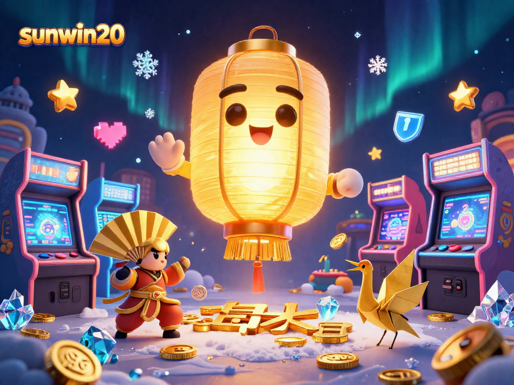 Win big at sunwin20 casino with a vibrant scene of golden lanterns and games galore!