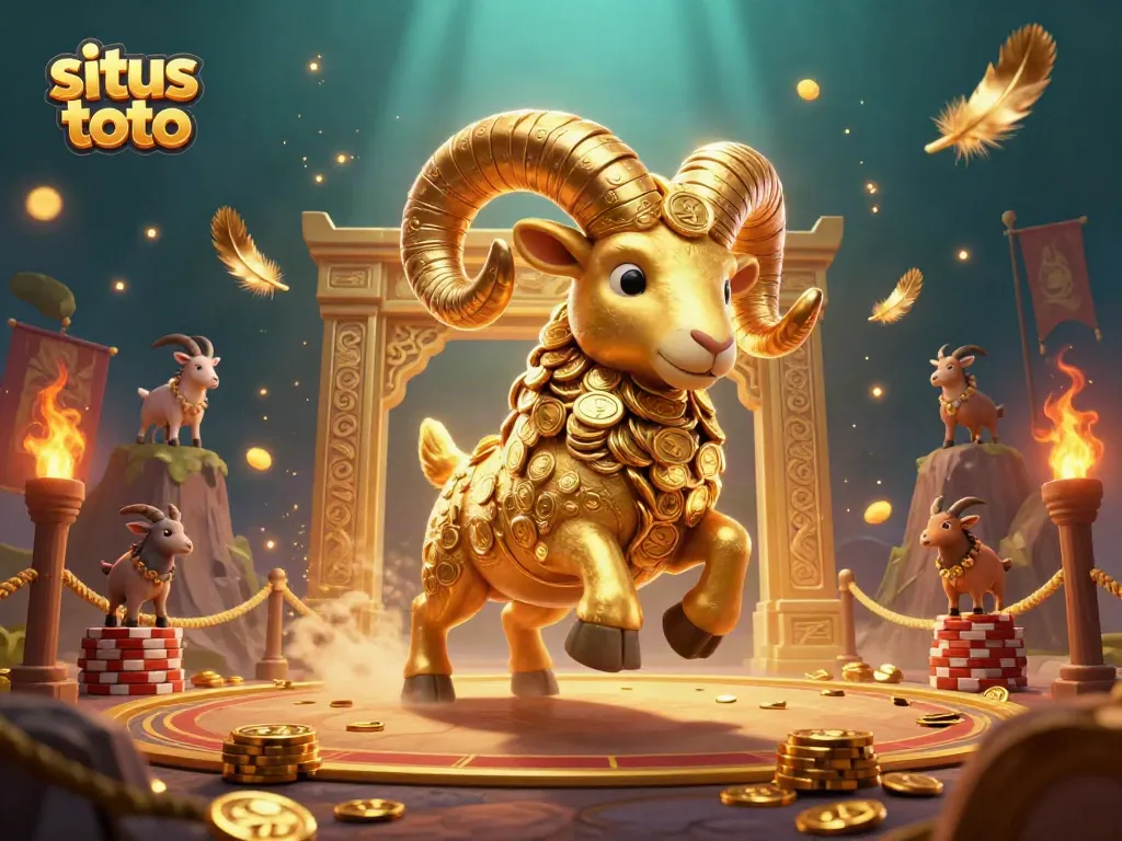 Witness a thrilling scene from situs toto as an epic golden ram charges through a vibrant casino arena.