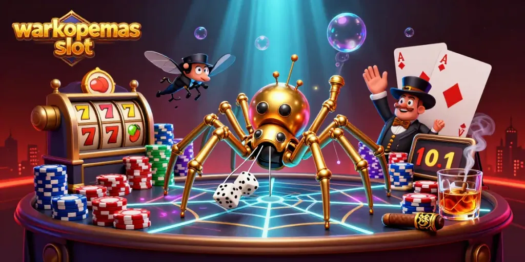 Taruh taruhan di warkopemas slot dengan gulungan slot dan karakter menarik saat bermain.