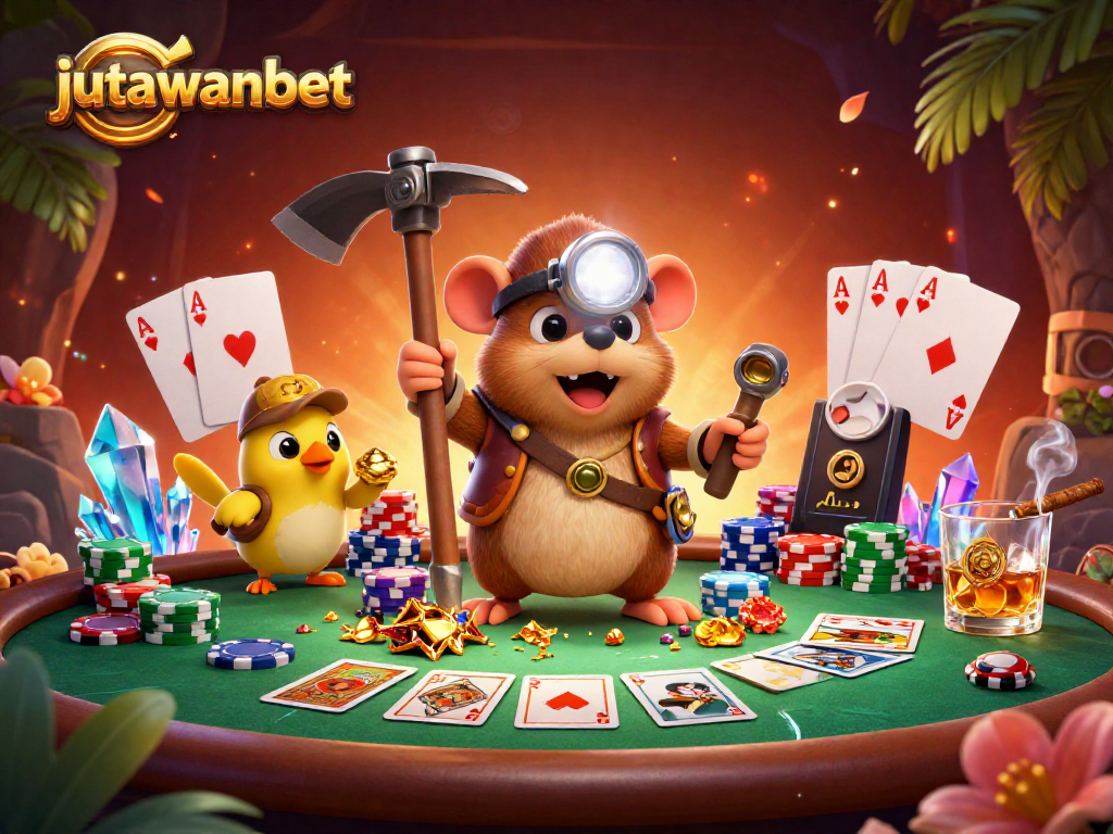 Join the adventure with jutawanbet as characters discover treasures amidst a vibrant gaming scene.