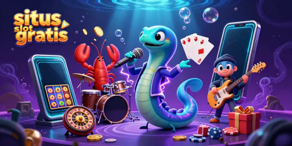 Experience the vibrant underwater performance of an electric eel DJ at a situs slot gratis casino.