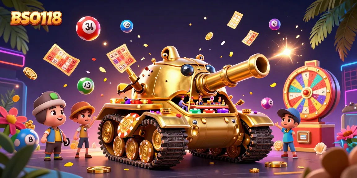 Engage with BSO118 showcasing an animated casino scene filled with vibrant lottery elements.