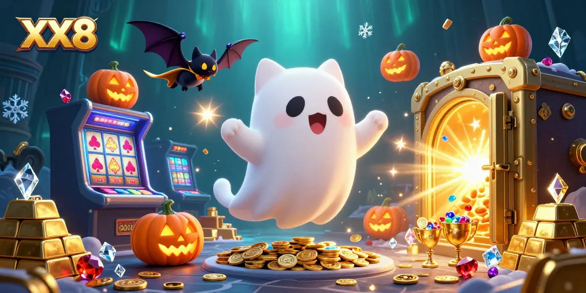 Experience the thrill of XX8 with a ghost cat and vampire bat in a haunted casino!
