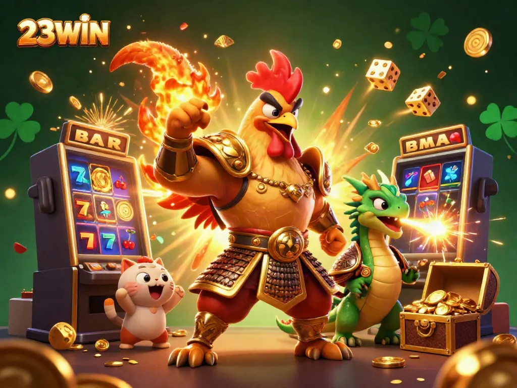 Experience thrilling jackpots with 23WIN featuring dynamic characters and stunning casino elements.