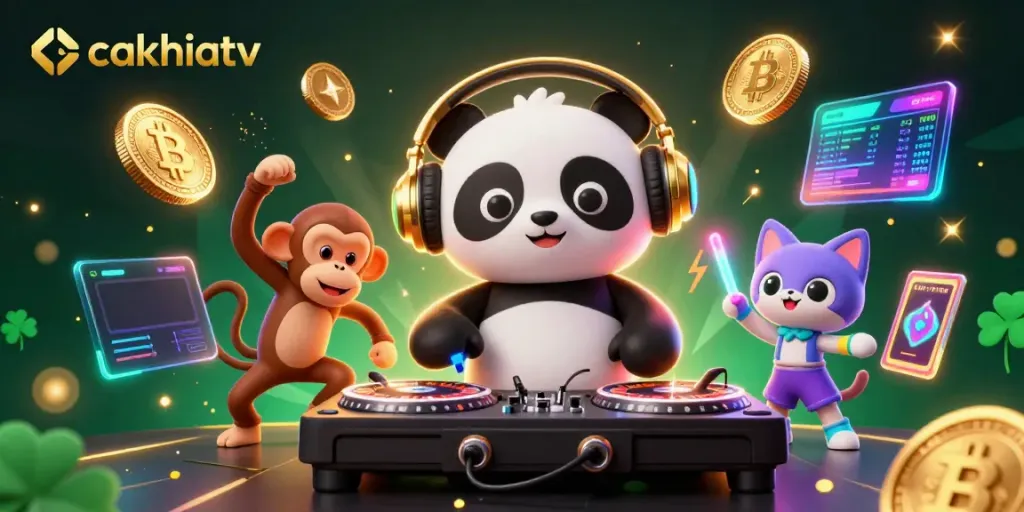Experience exciting live action with cakhiatv as a DJ panda spins roulette-themed turntables and energetic characters dance.