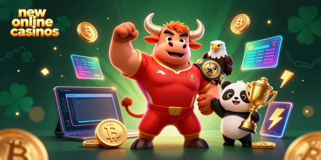 Experience the thrill of new online casinos with a dynamic scene featuring champions celebrating victories.