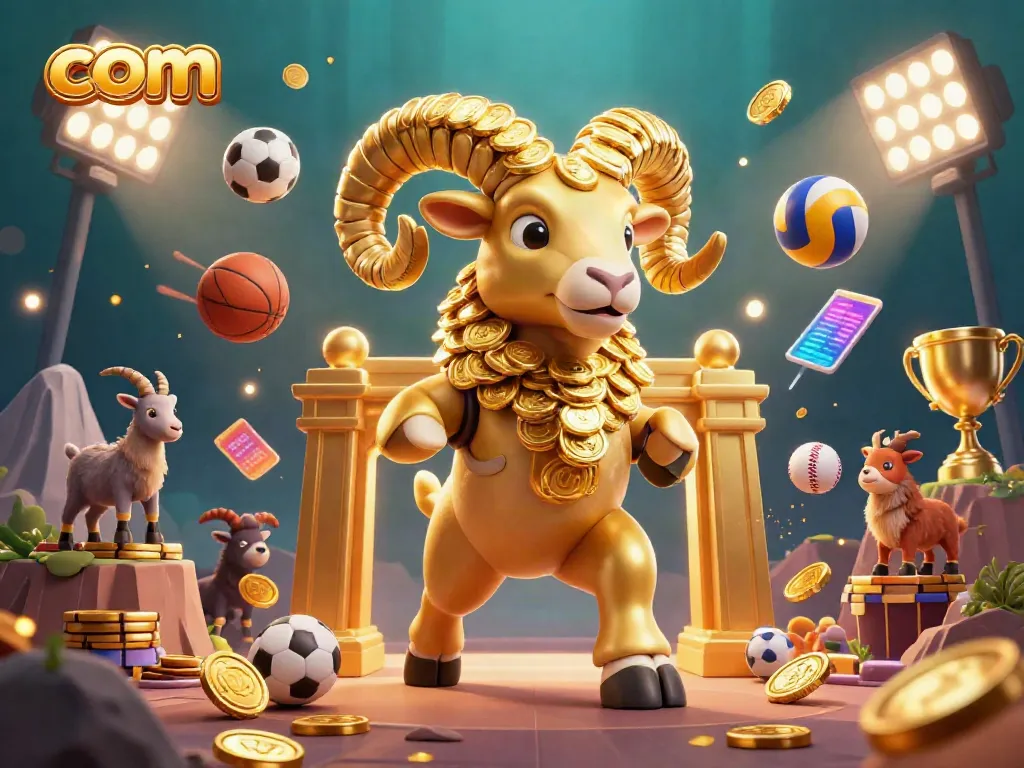 Experience thrilling sports action at com with a golden ram charging through golden gates, surrounded by vibrant game elements.