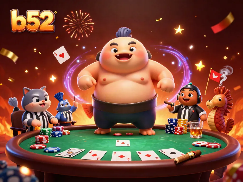 Engaging scene of b52 blowfish in a casino setting, competing at poker tables with impressive decorations.