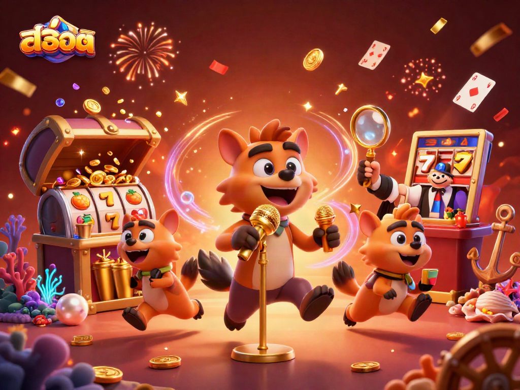 Engage in rich สล็อต casino scenes with hyena characters and vibrant gaming elements.